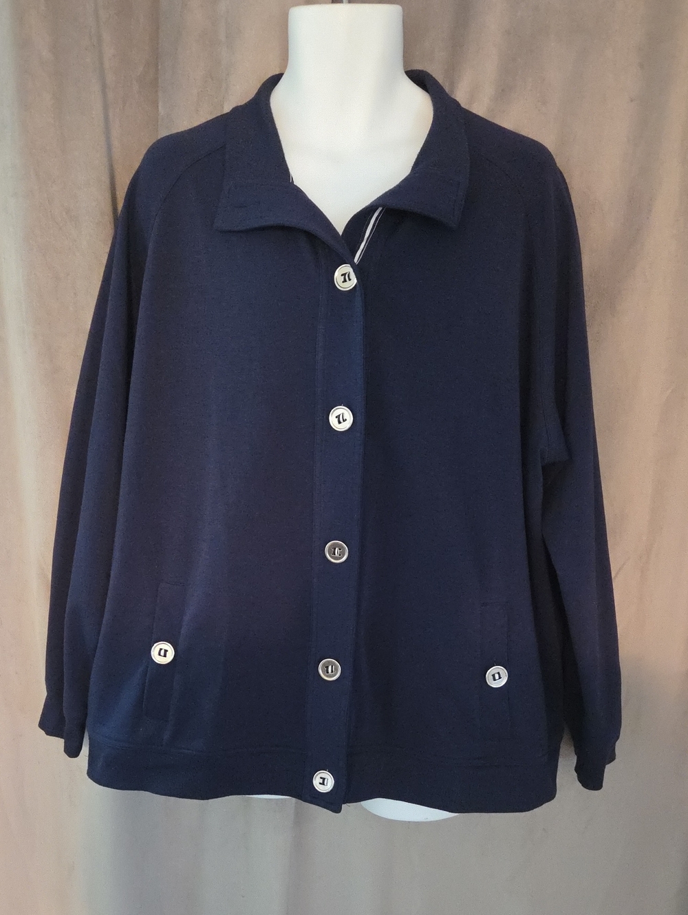 Alia Size 24 Navy Button-Front Sweater Jacket